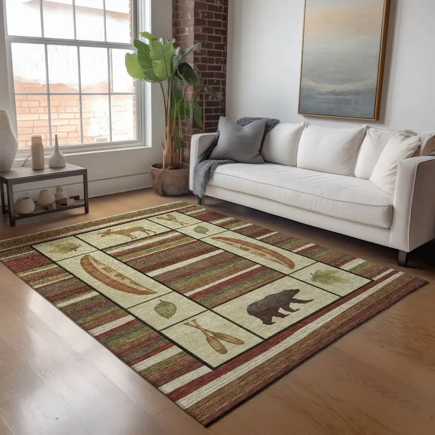 Brown Beige And Rust Animal Print Washable Area Rug With UV Protection Photo 5