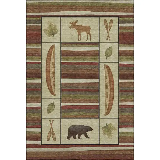 Brown Beige And Rust Animal Print Washable Area Rug With UV Protection Photo 2