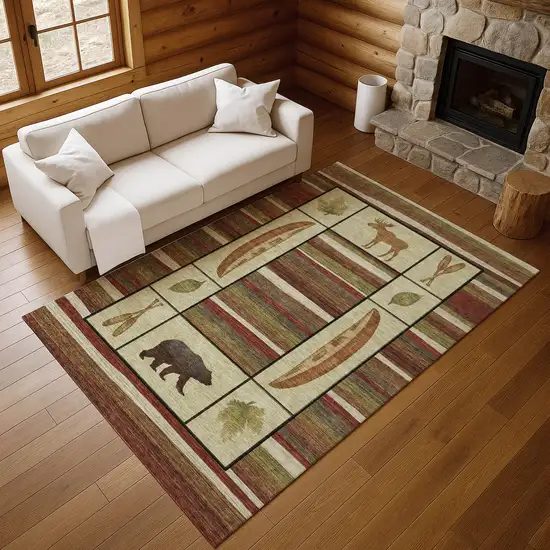 Brown Beige And Rust Animal Print Washable Area Rug With UV Protection Photo 5