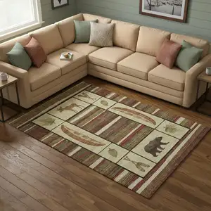 Photo of Brown Beige And Rust Animal Print Washable Area Rug With UV Protection
