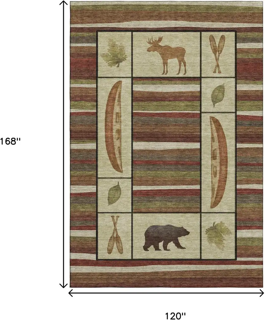 Brown Beige And Rust Animal Print Washable Area Rug With UV Protection Photo 3