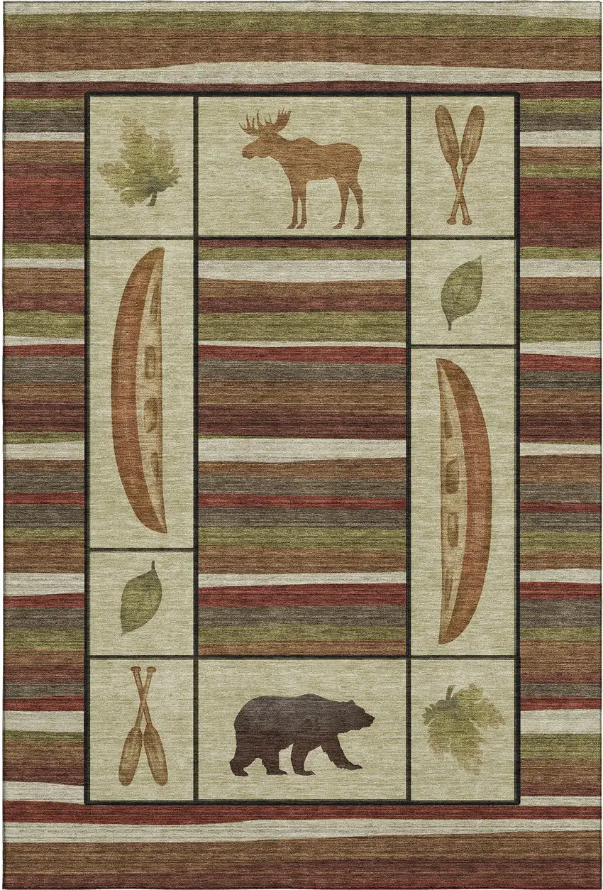 Brown Beige And Rust Animal Print Washable Area Rug With UV Protection Photo 2