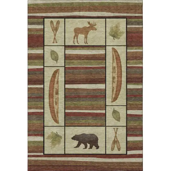 Brown Beige And Rust Animal Print Washable Area Rug With UV Protection Photo 4