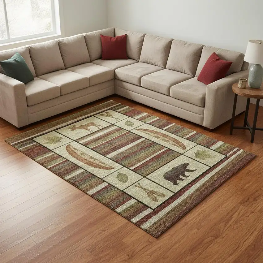 Brown Beige And Rust Animal Print Washable Area Rug With UV Protection Photo 1