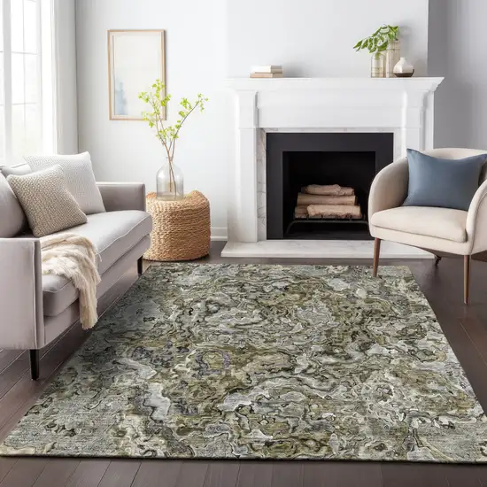 Brown Beige And Tan Abstract Washable Indoor Outdoor Area Rug Photo 9