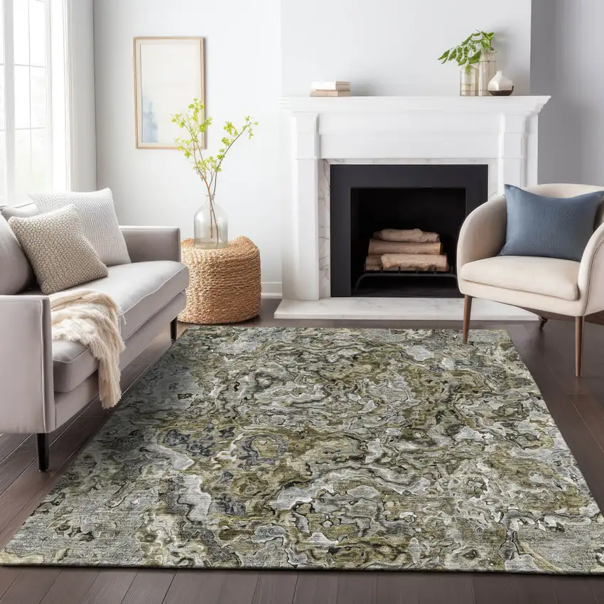 Brown Beige And Tan Abstract Washable Indoor Outdoor Area Rug Photo 9