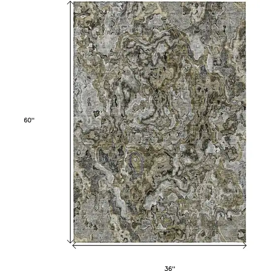 Brown Beige And Tan Abstract Washable Indoor Outdoor Area Rug Photo 3