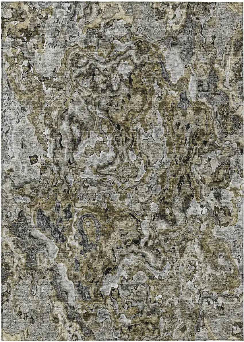 Brown Beige And Tan Abstract Washable Indoor Outdoor Area Rug Photo 2
