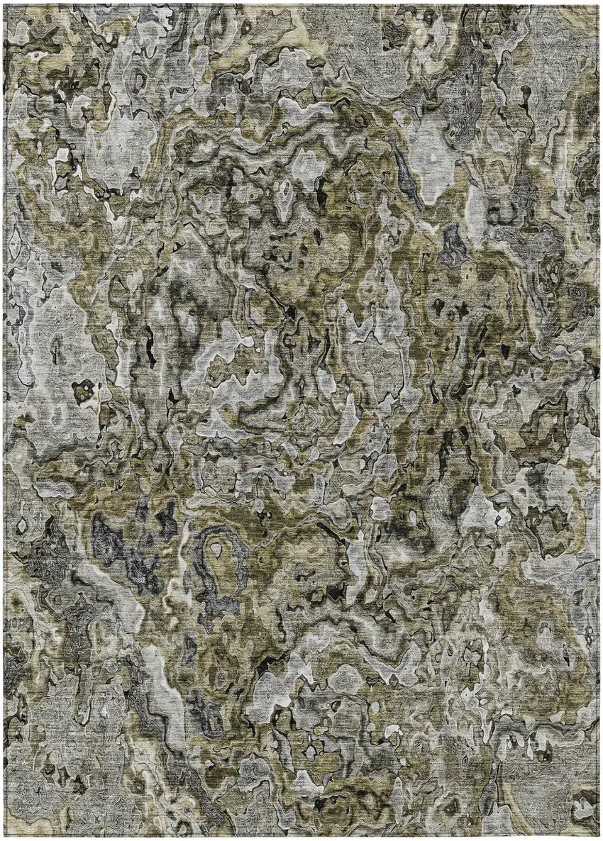 Brown Beige And Tan Abstract Washable Indoor Outdoor Area Rug Photo 2
