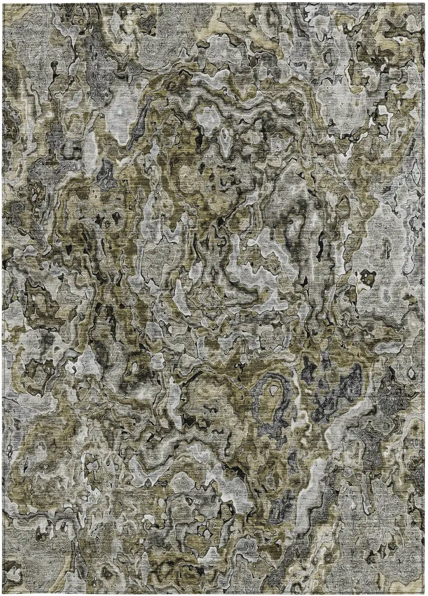 Brown Beige And Tan Abstract Washable Indoor Outdoor Area Rug Photo 7
