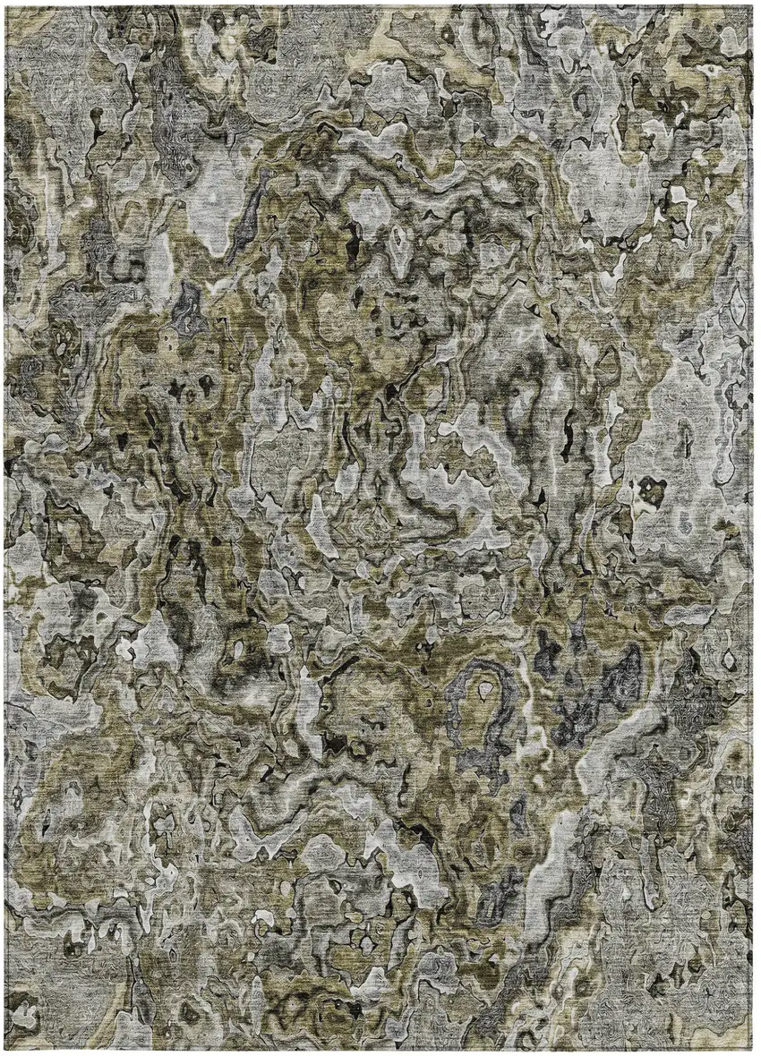 Brown Beige And Tan Abstract Washable Indoor Outdoor Area Rug Photo 7