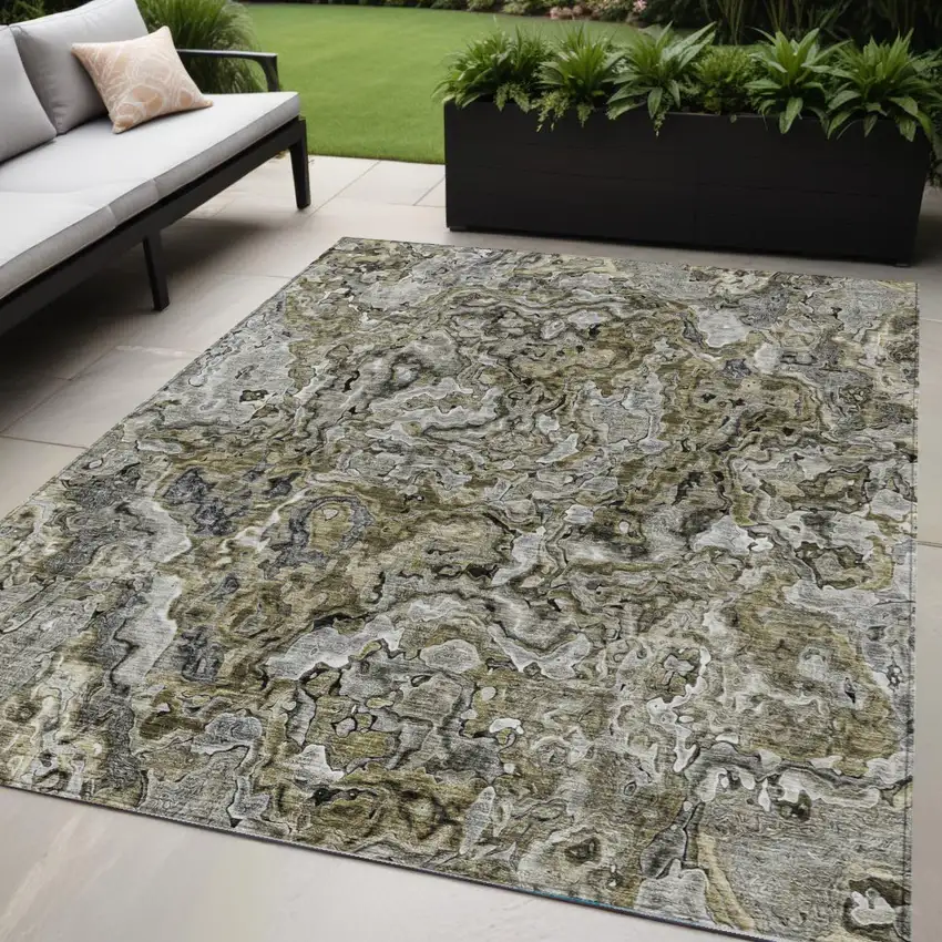 Brown Beige And Tan Abstract Washable Indoor Outdoor Area Rug Photo 1