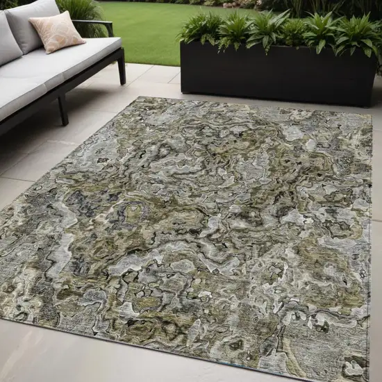 Brown Beige And Tan Abstract Washable Indoor Outdoor Area Rug Photo 1