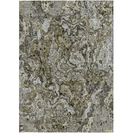 Brown Beige And Tan Abstract Washable Indoor Outdoor Area Rug Photo 7