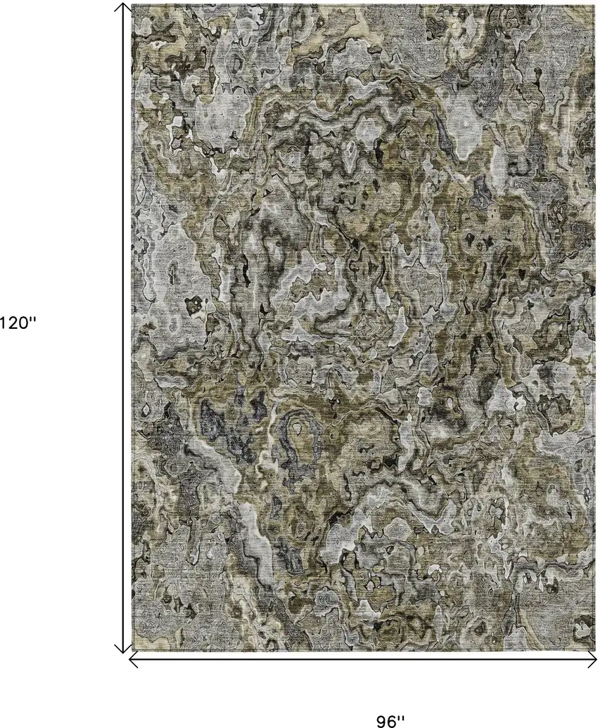 Brown Beige And Tan Abstract Washable Indoor Outdoor Area Rug Photo 3