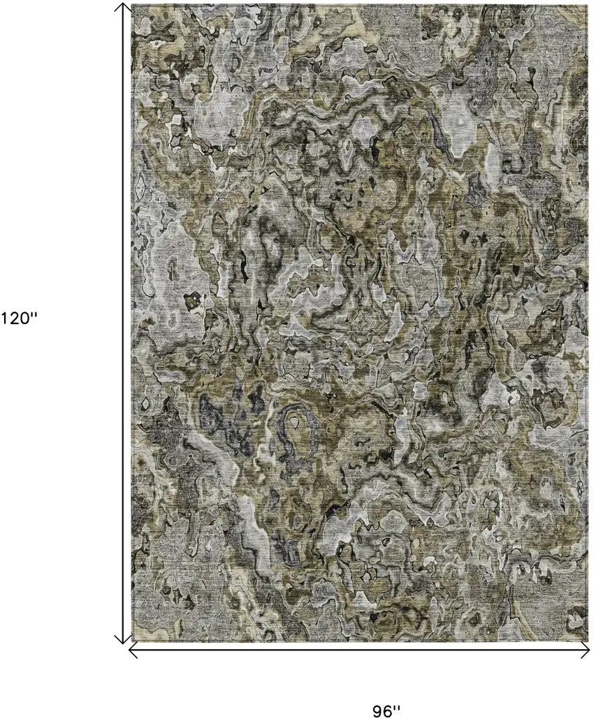 Brown Beige And Tan Abstract Washable Indoor Outdoor Area Rug Photo 3