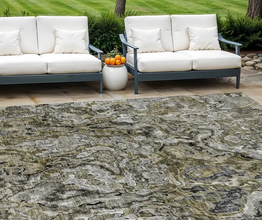 Brown Beige And Tan Abstract Washable Indoor Outdoor Area Rug Photo 1