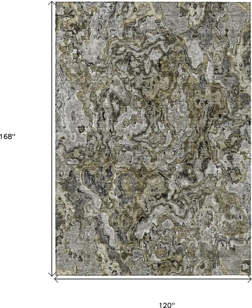 Brown Beige And Tan Abstract Washable Indoor Outdoor Area Rug Photo 3