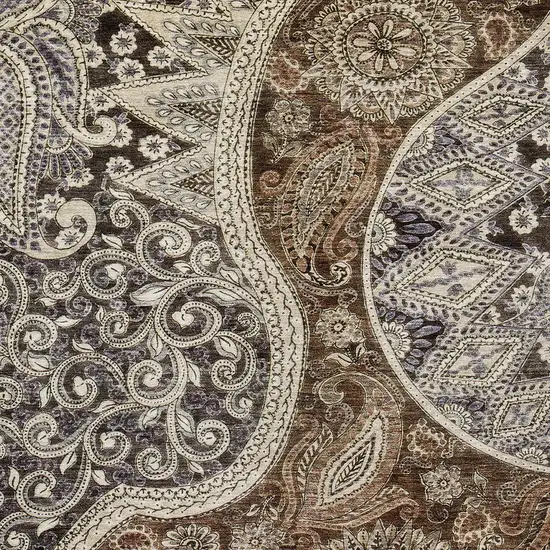 Brown Beige And Tan Floral Medallion Washable Indoor Outdoor Area Rug Photo 5