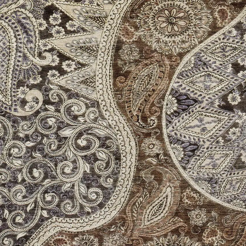 Brown Beige And Tan Floral Medallion Washable Indoor Outdoor Area Rug Photo 5