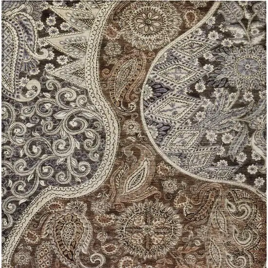 Brown Beige And Tan Floral Medallion Washable Indoor Outdoor Area Rug Photo 5