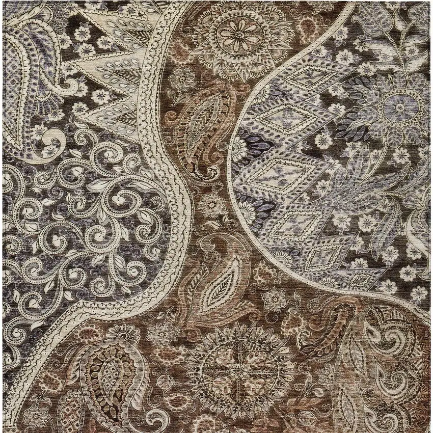 Brown Beige And Tan Floral Medallion Washable Indoor Outdoor Area Rug Photo 5
