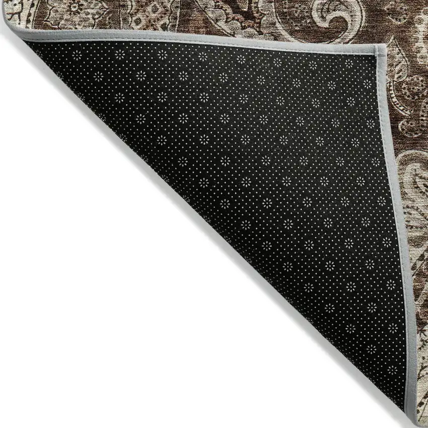 Brown Beige And Tan Floral Medallion Washable Indoor Outdoor Area Rug Photo 3