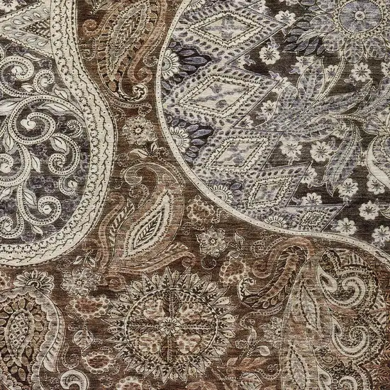 Brown Beige And Tan Floral Medallion Washable Indoor Outdoor Area Rug Photo 5
