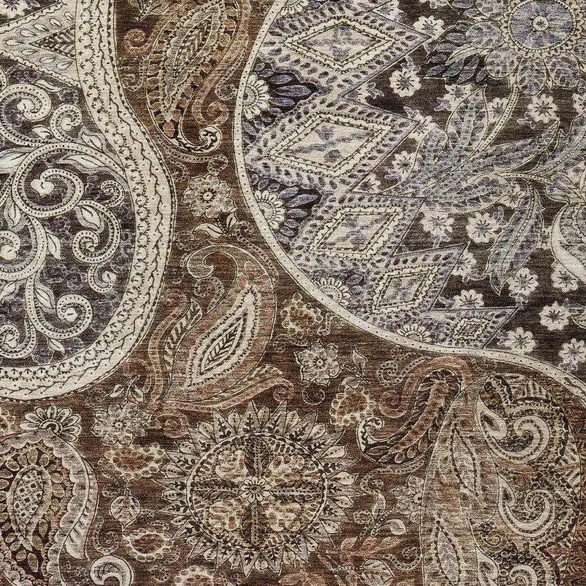 Brown Beige And Tan Floral Medallion Washable Indoor Outdoor Area Rug Photo 5