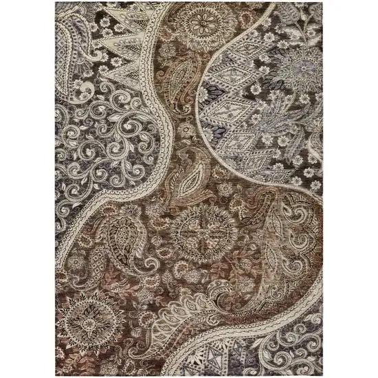 Brown Beige And Tan Floral Medallion Washable Indoor Outdoor Area Rug Photo 2