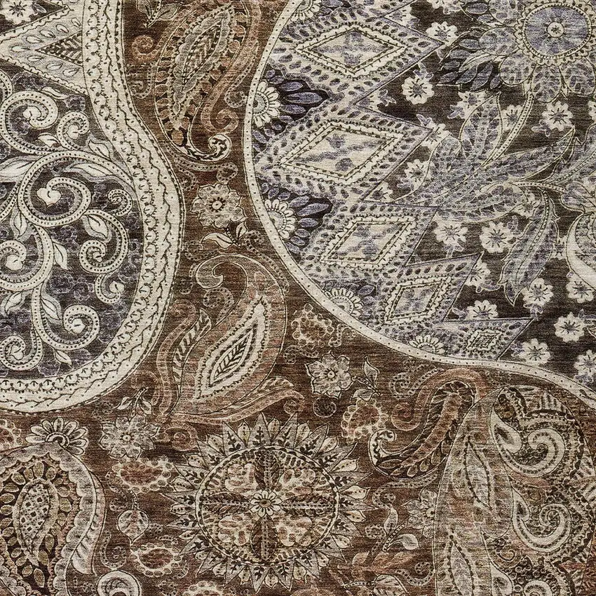 Brown Beige And Tan Floral Medallion Washable Indoor Outdoor Area Rug Photo 5