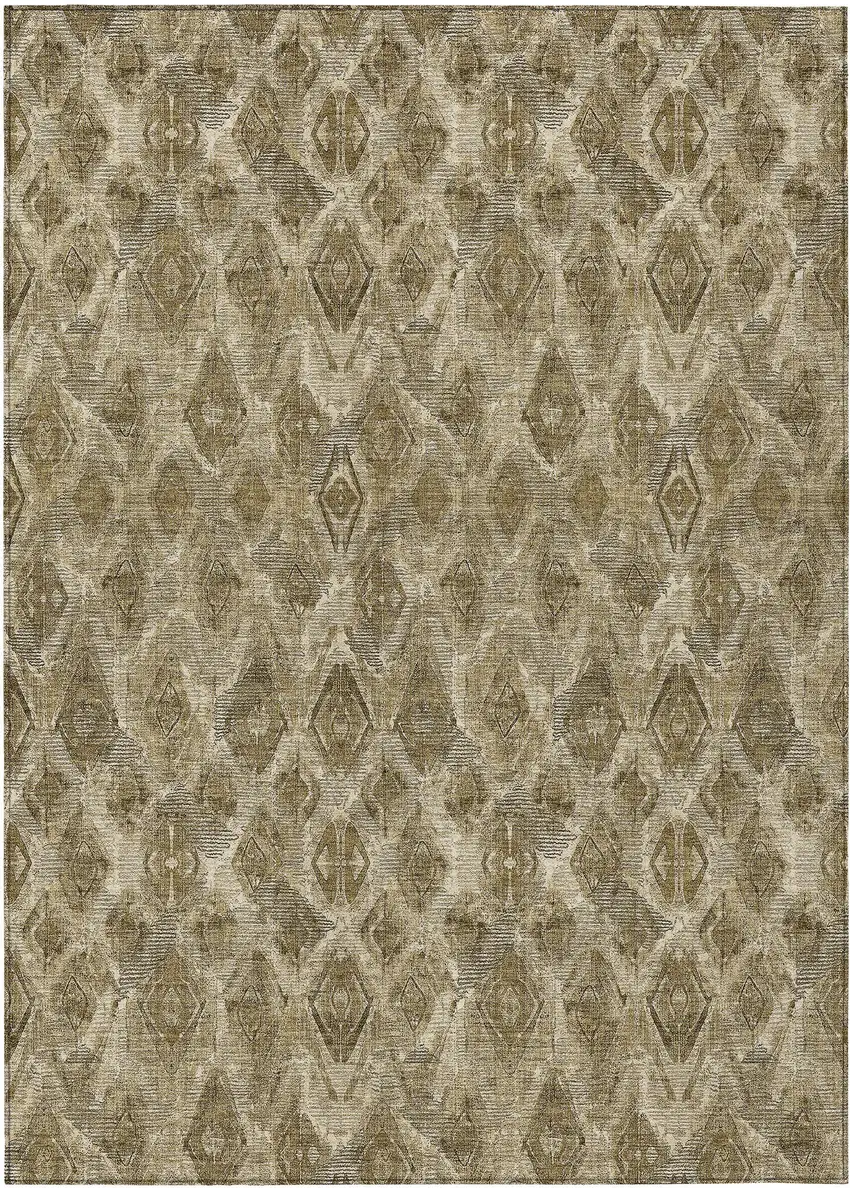 Brown Beige And Tan Geometric Washable Indoor Outdoor Area Rug Photo 2