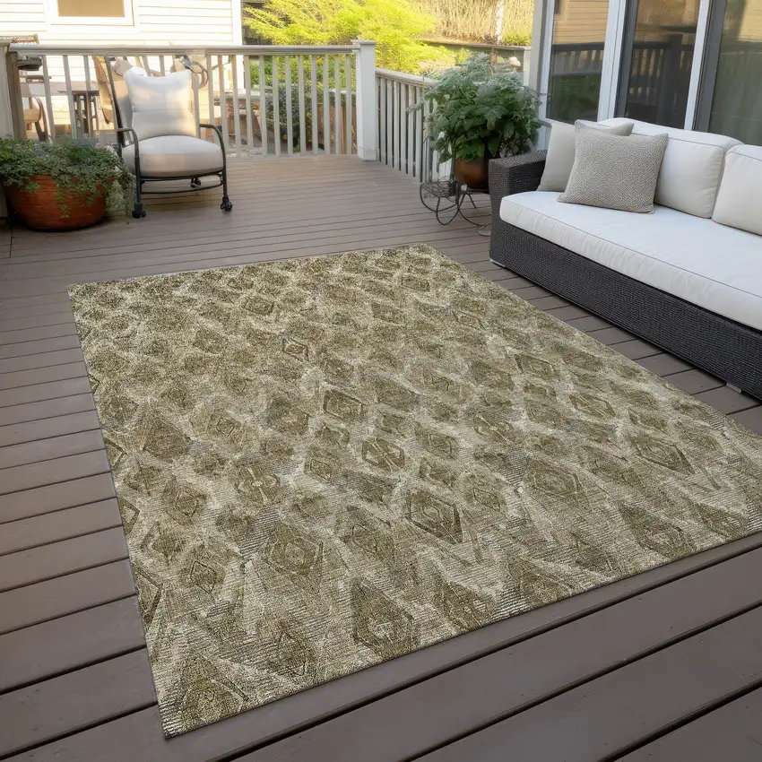 Brown Beige And Tan Geometric Washable Indoor Outdoor Area Rug Photo 7