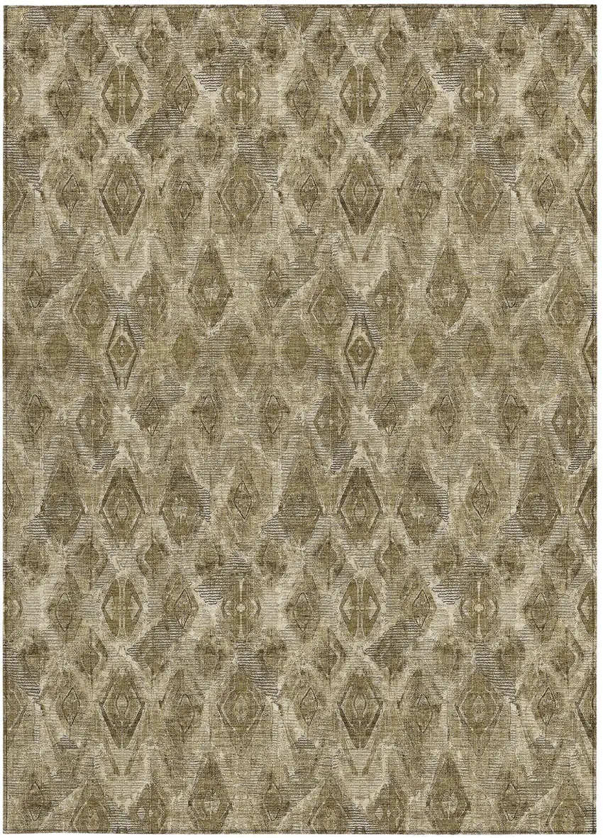 Brown Beige And Tan Geometric Washable Indoor Outdoor Area Rug Photo 6