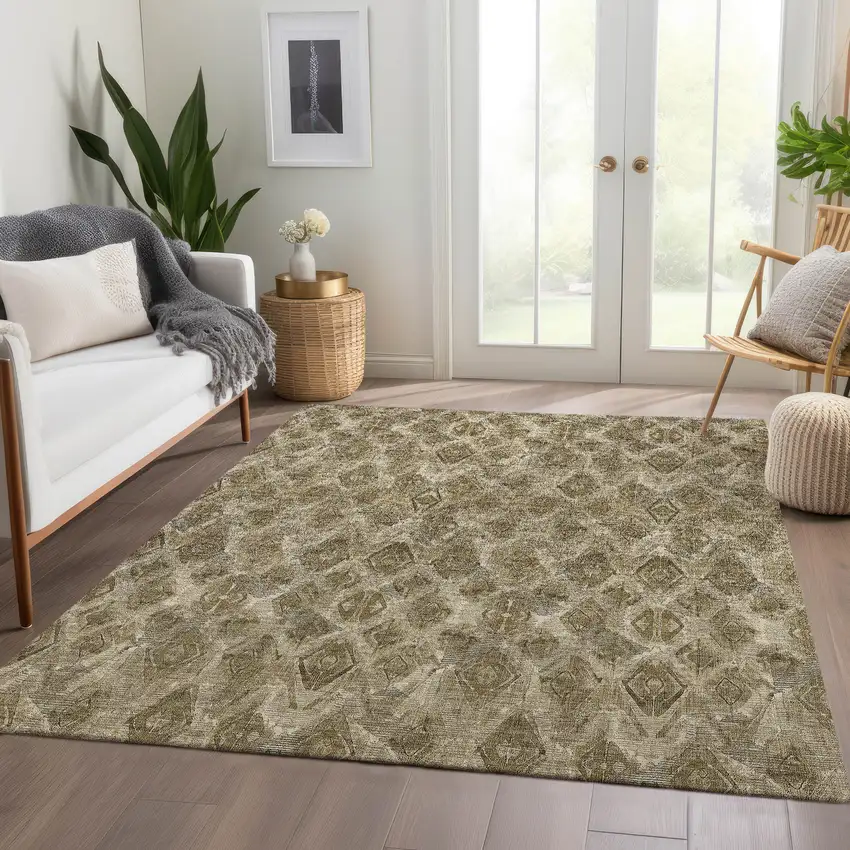 Brown Beige And Tan Geometric Washable Indoor Outdoor Area Rug Photo 8