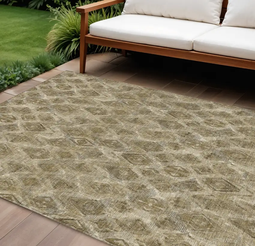 Brown Beige And Tan Geometric Washable Indoor Outdoor Area Rug Photo 1