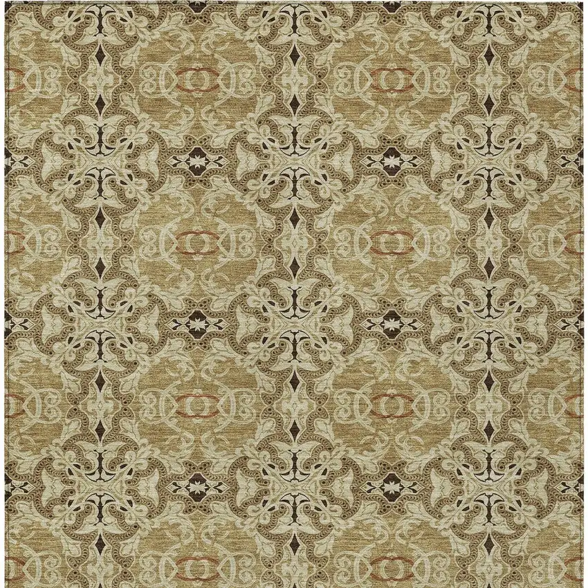 Brown Beige And Tan Medallion Washable Indoor Outdoor Area Rug Photo 5