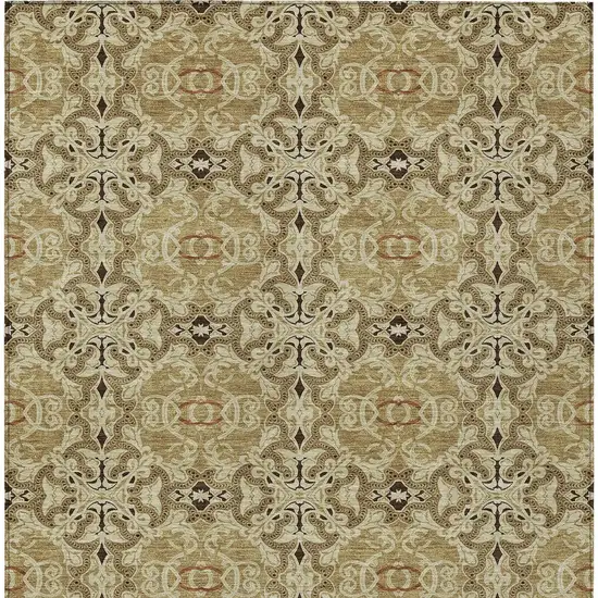 Brown Beige And Tan Medallion Washable Indoor Outdoor Area Rug Photo 5
