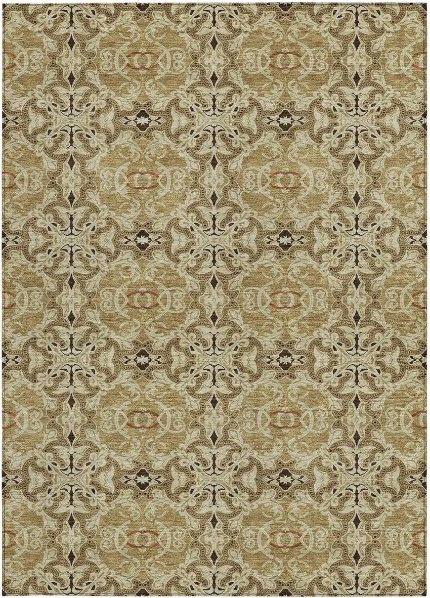 Brown Beige And Tan Medallion Washable Indoor Outdoor Area Rug Photo 6