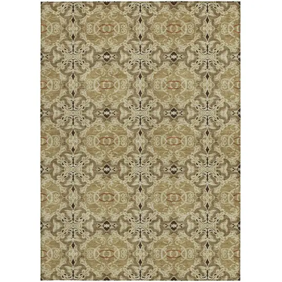 Brown Beige And Tan Medallion Washable Indoor Outdoor Area Rug Photo 6
