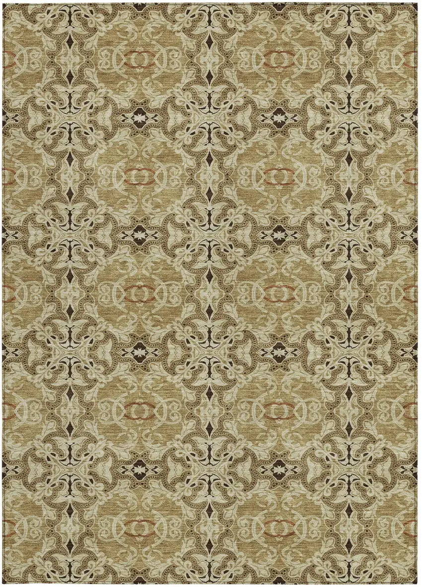 Brown Beige And Tan Medallion Washable Indoor Outdoor Area Rug Photo 6