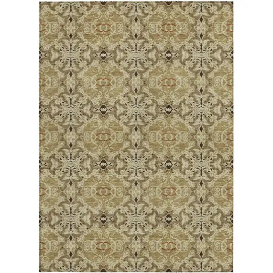 Brown Beige And Tan Medallion Washable Indoor Outdoor Area Rug Photo 6