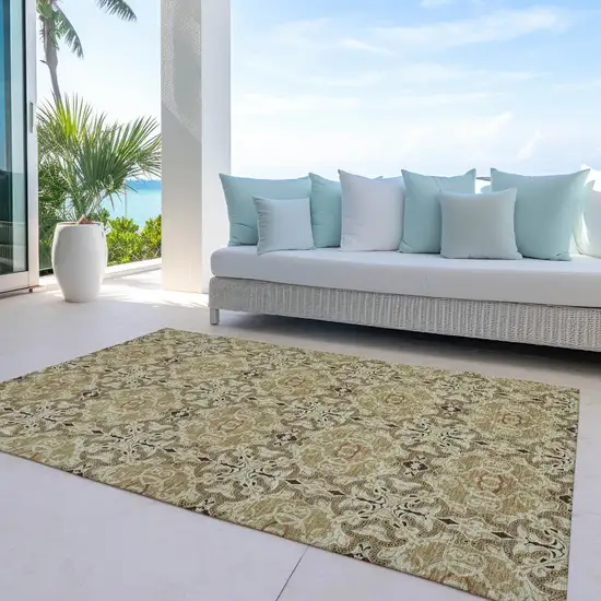 Brown Beige And Tan Medallion Washable Indoor Outdoor Area Rug Photo 7