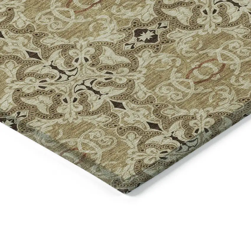 Brown Beige And Tan Medallion Washable Indoor Outdoor Area Rug Photo 4