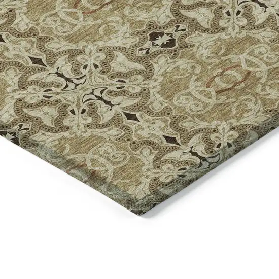 Brown Beige And Tan Medallion Washable Indoor Outdoor Area Rug Photo 4