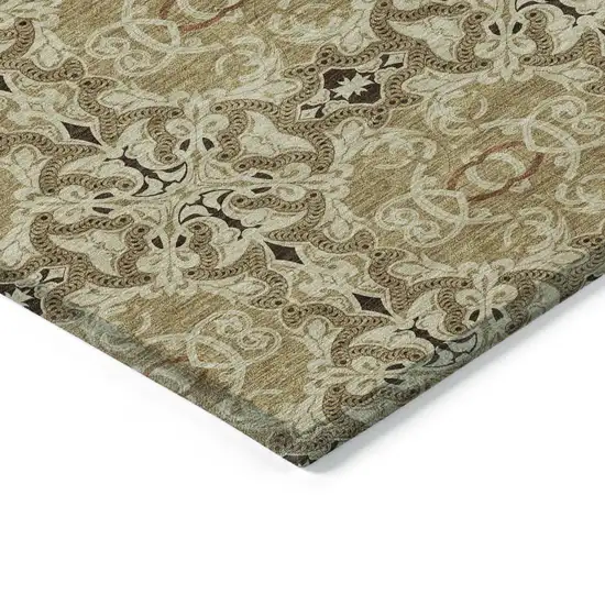 Brown Beige And Tan Medallion Washable Indoor Outdoor Area Rug Photo 4