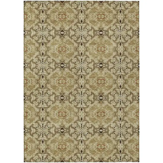 Brown Beige And Tan Medallion Washable Indoor Outdoor Area Rug Photo 2