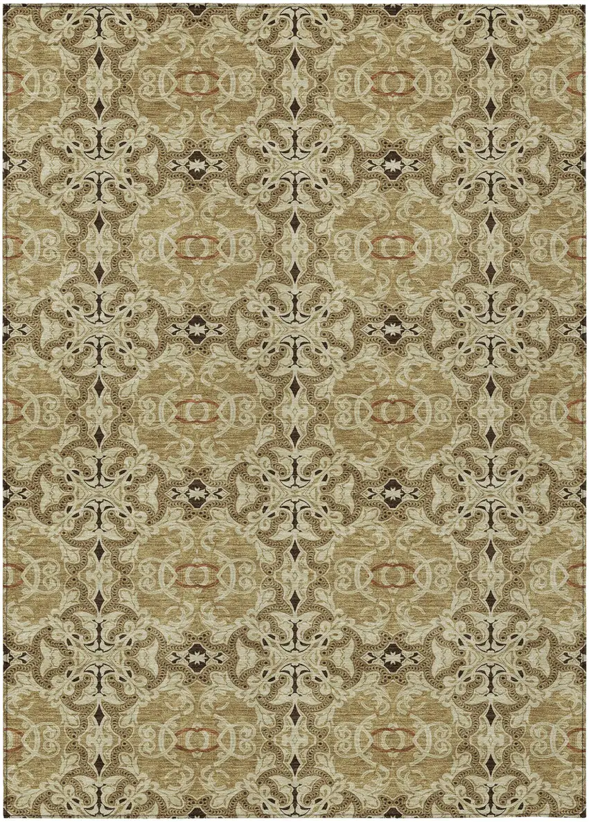 Brown Beige And Tan Medallion Washable Indoor Outdoor Area Rug Photo 2