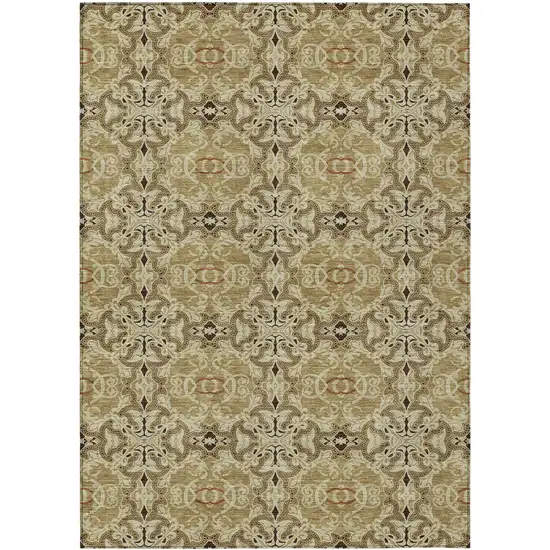Brown Beige And Tan Medallion Washable Indoor Outdoor Area Rug Photo 2