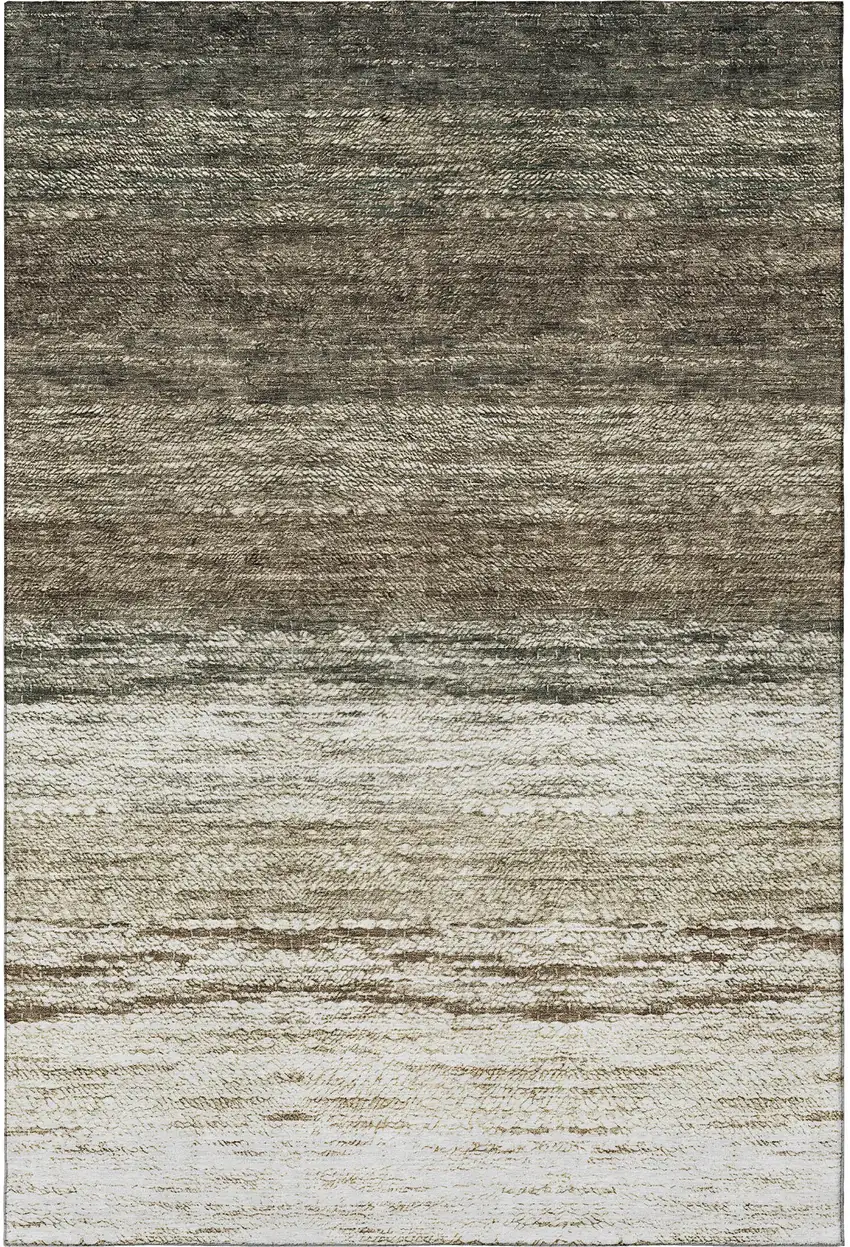 Brown Beige And Tan Ombre Washable Area Rug With UV Protection Photo 3